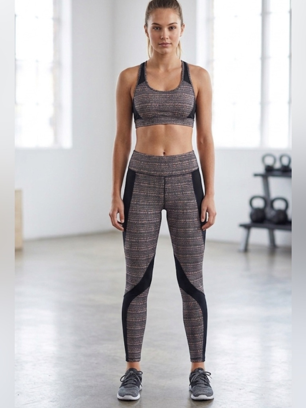 Free People High-Rise Textured Black & Taupe Performance Leggings